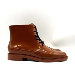 Melissa Boots Women Size 6 Rain Boots Lace Up Shiny Bronze